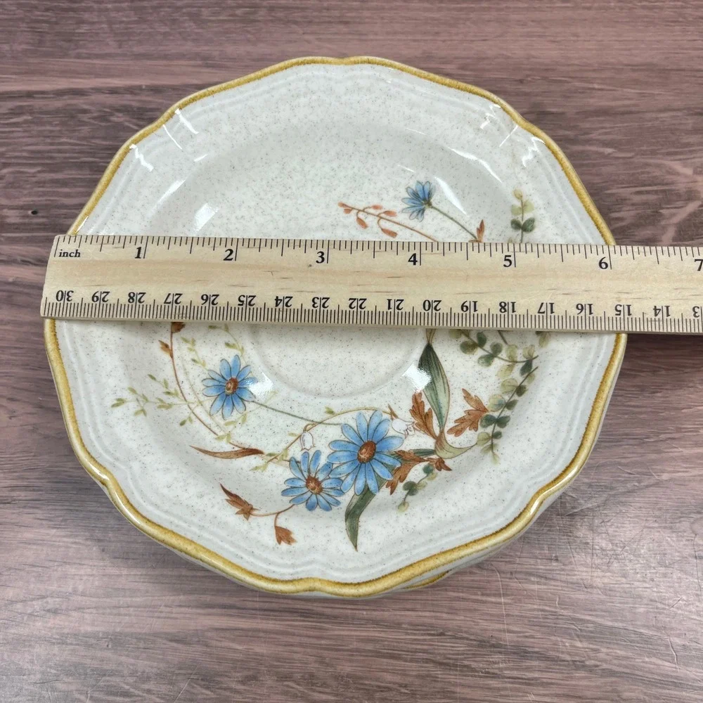 Mikasa Blue Daisies EB 804 Stoneware Set 5pc Japan Blue Floral Scalloped Cream